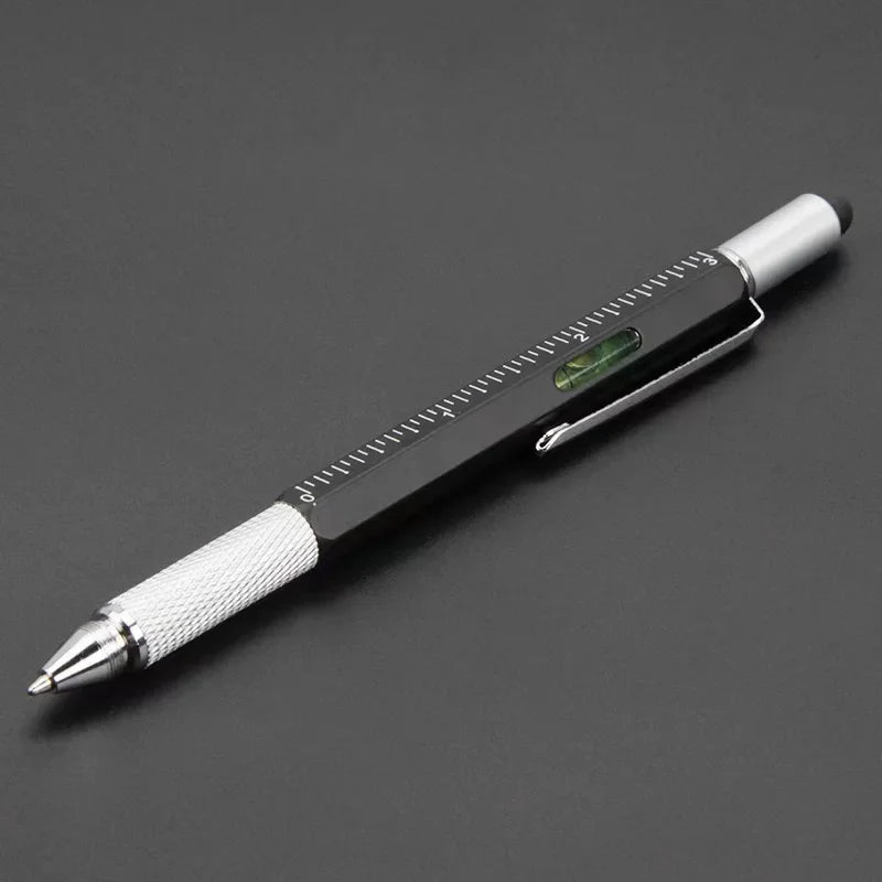 7 in 1 Multifunctional Pen Touch Screen Stylus Capacitive Pen with Screwdriver Ruler Levelgauge Refillable Ballpoint Pencil Tool