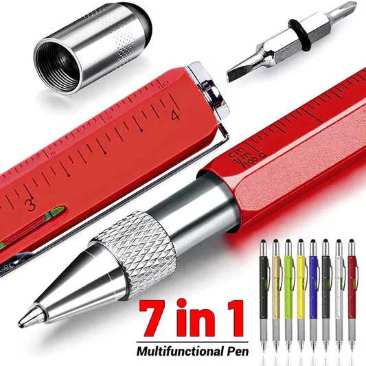 7 in 1 Multifunctional Pen Touch Screen Stylus Capacitive Pen with Screwdriver Ruler Levelgauge Refillable Ballpoint Pencil Tool