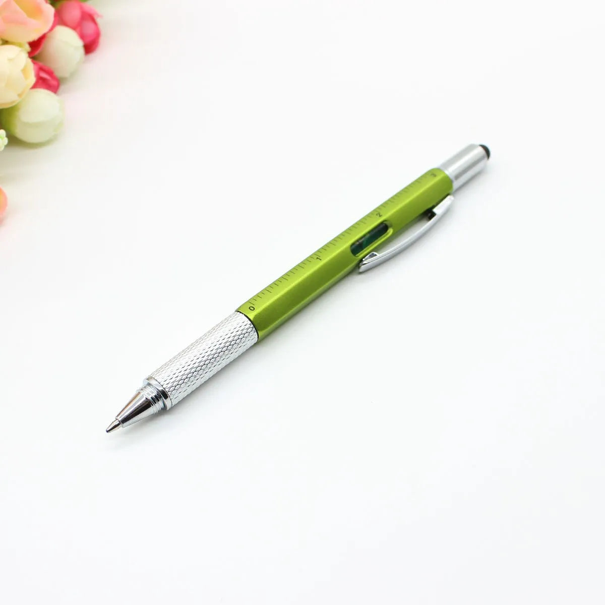 7 in 1 Multifunctional Pen Touch Screen Stylus Capacitive Pen with Screwdriver Ruler Levelgauge Refillable Ballpoint Pencil Tool